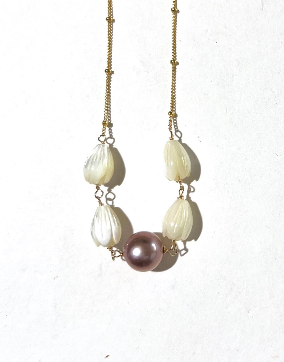 Mother of pearl pikake and Edison pearl necklace