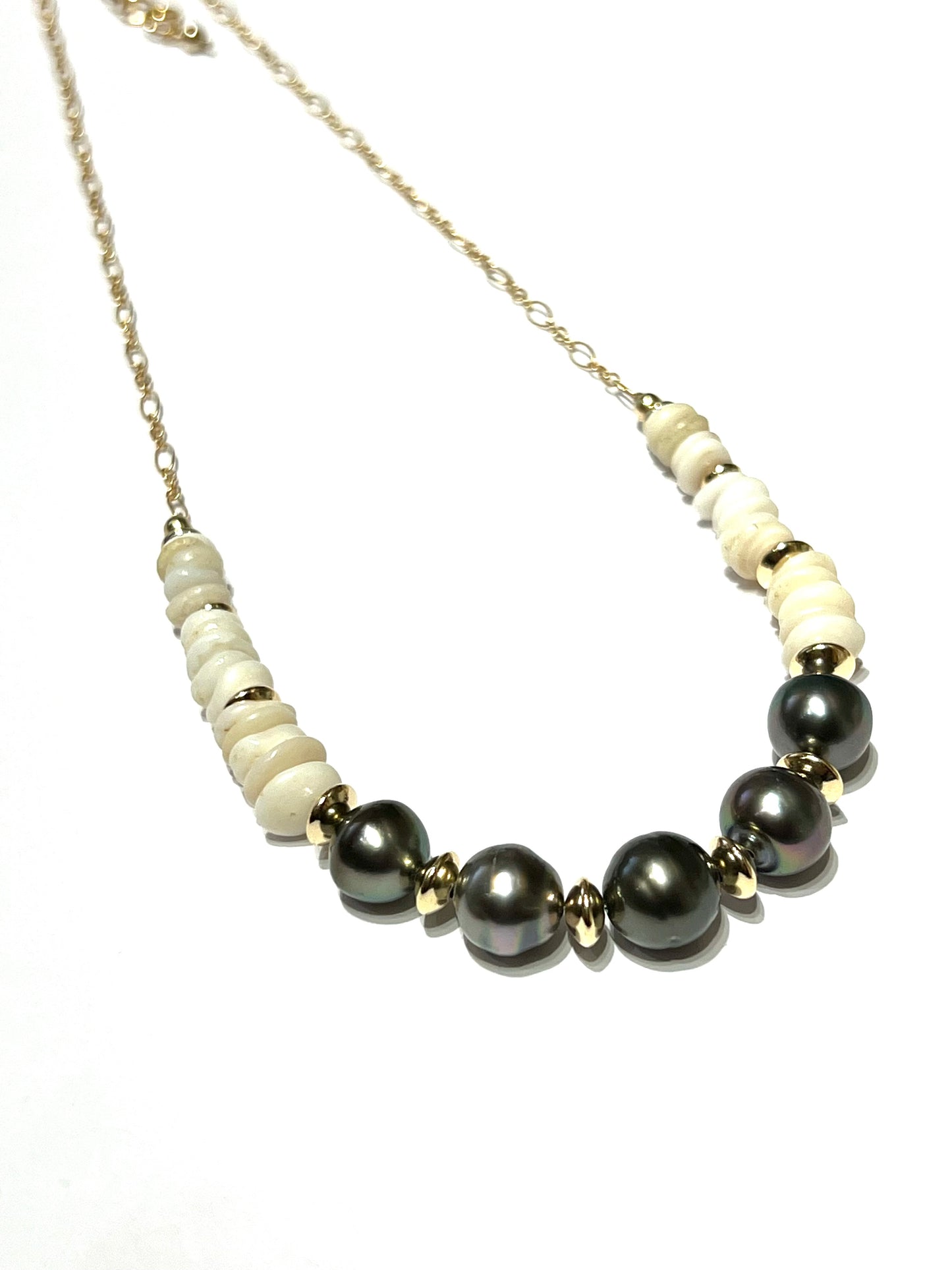 Puka Shells and 5 Tahitian Pearls Necklace