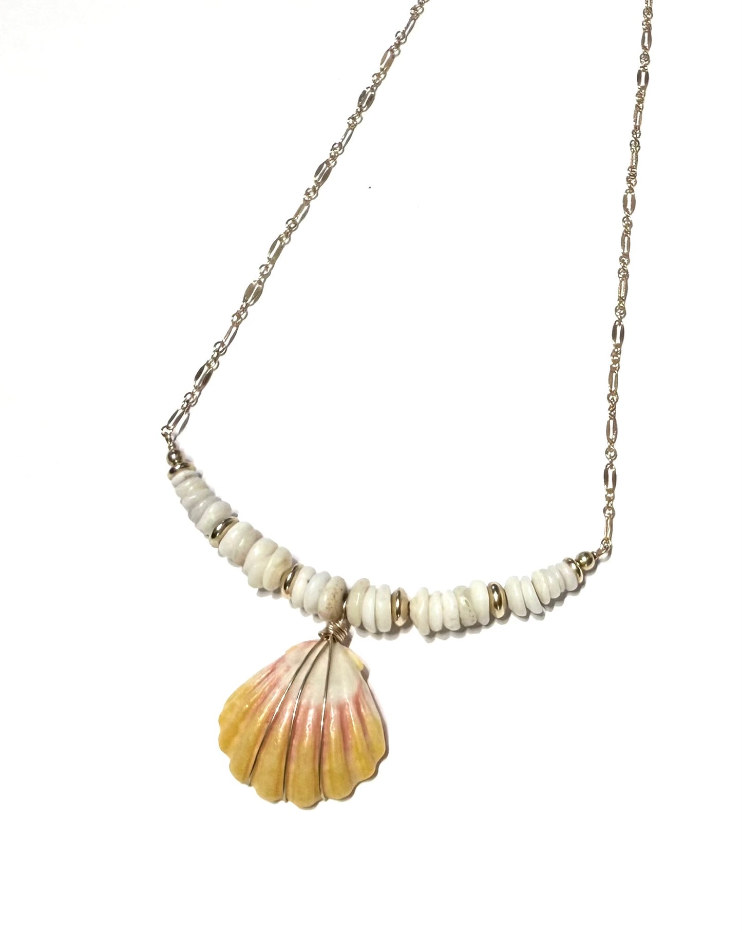 Sunrise shell and puka shell necklace