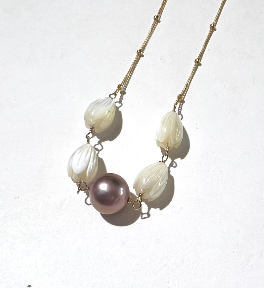 Mother of pearl pikake and Edison pearl necklace