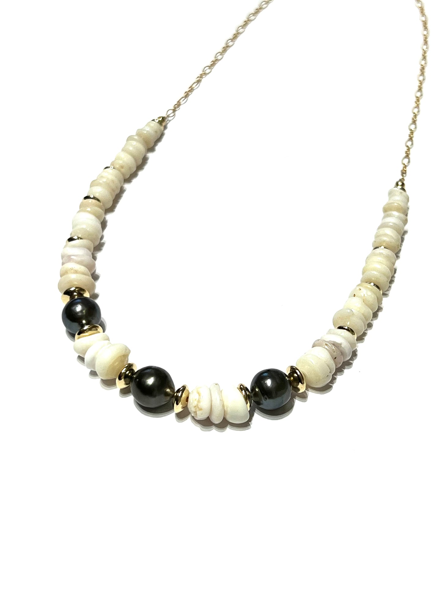 Puka Shells and 3 Tahitian Pearls Necklace