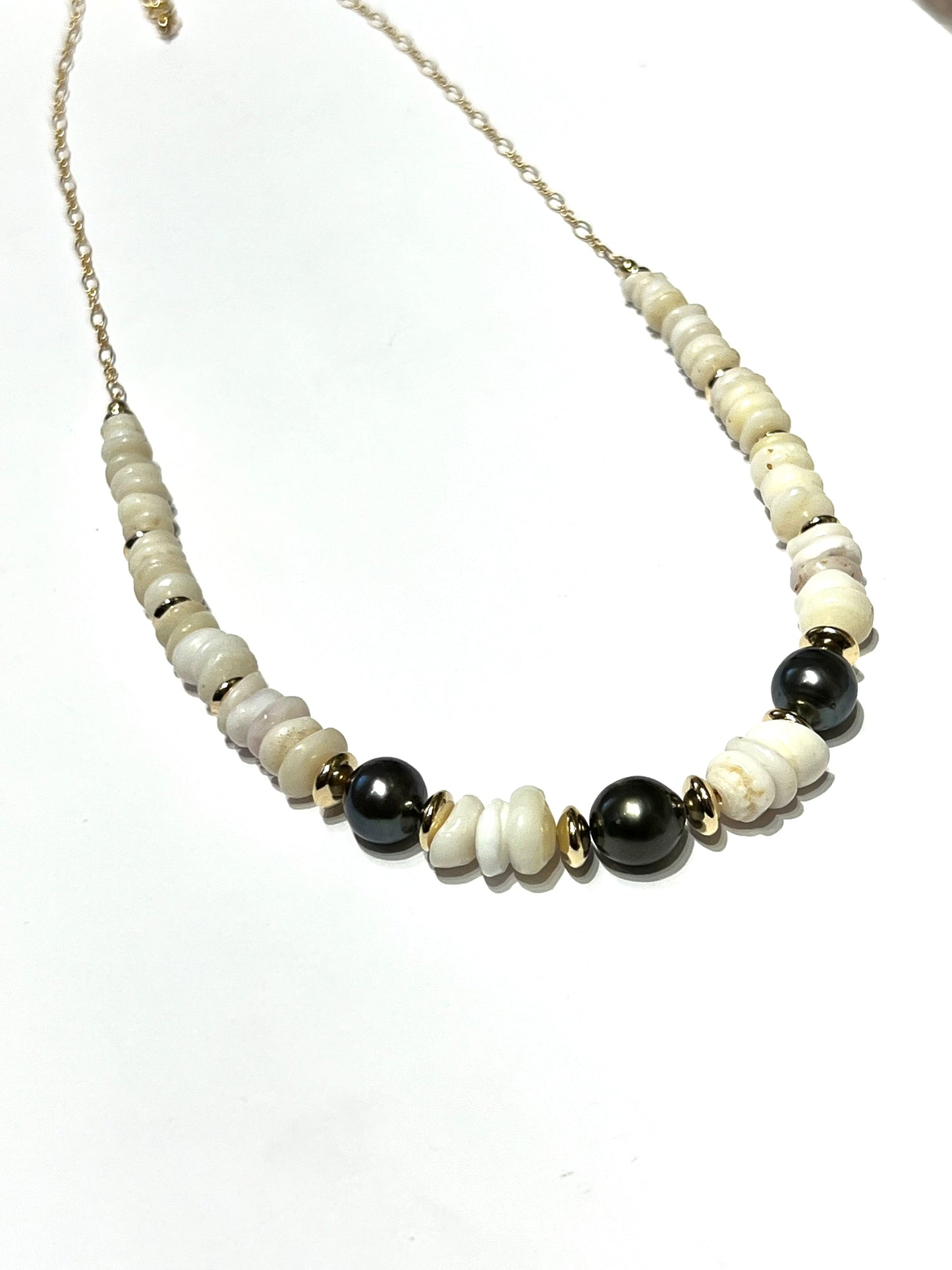 Puka Shells and 3 Tahitian Pearls Necklace