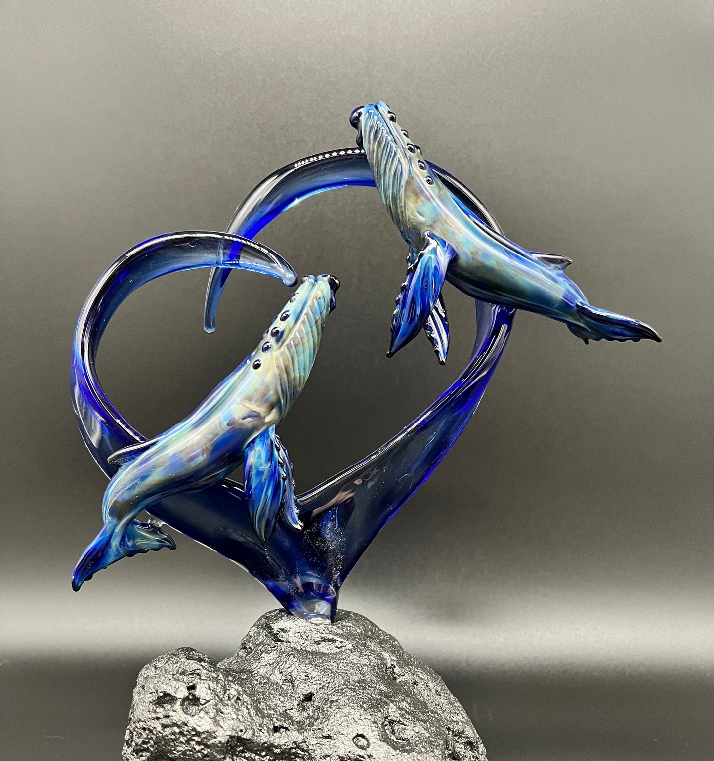 Humpback Whales in a heart Glass Sculpture