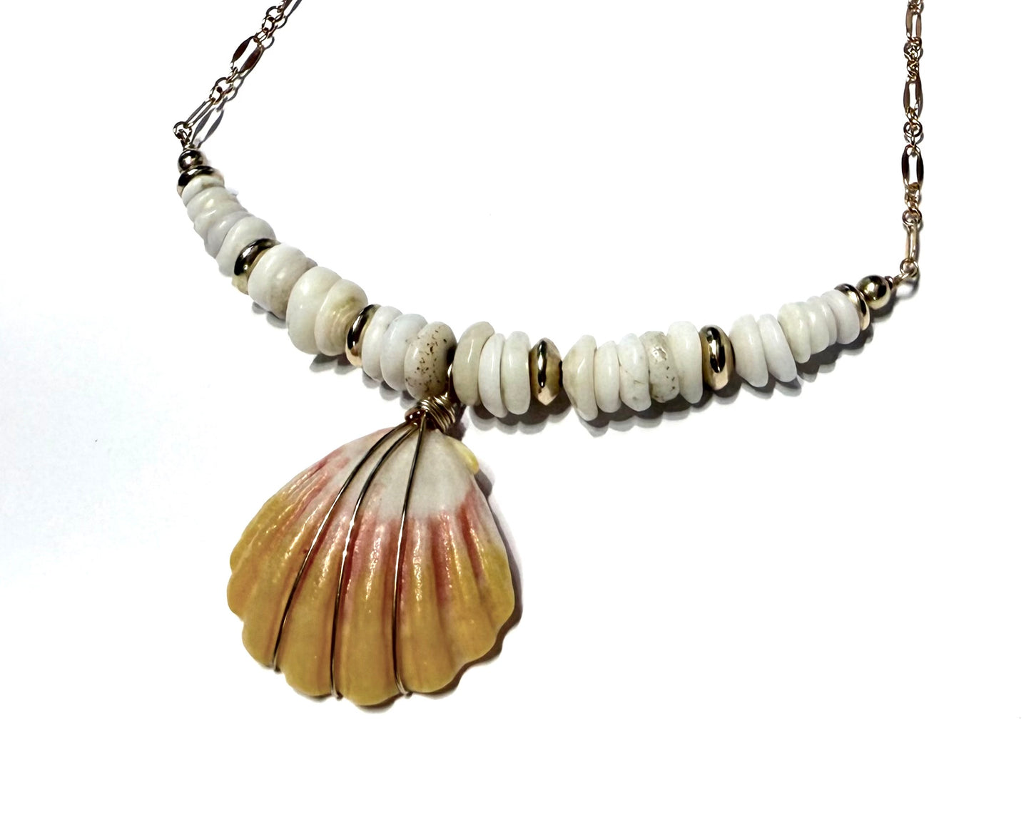 Sunrise shell and puka shell necklace