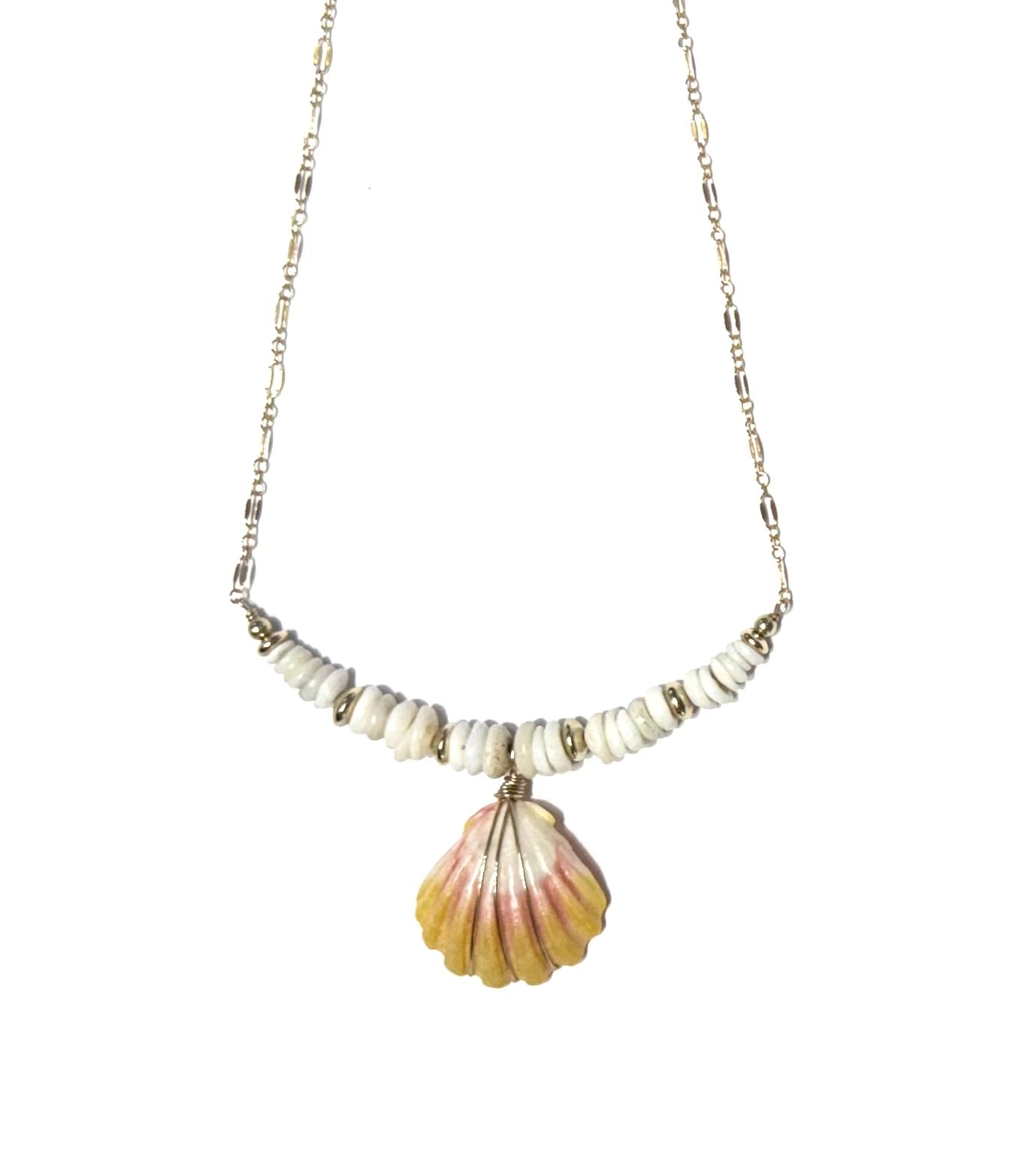 Sunrise shell and puka shell necklace