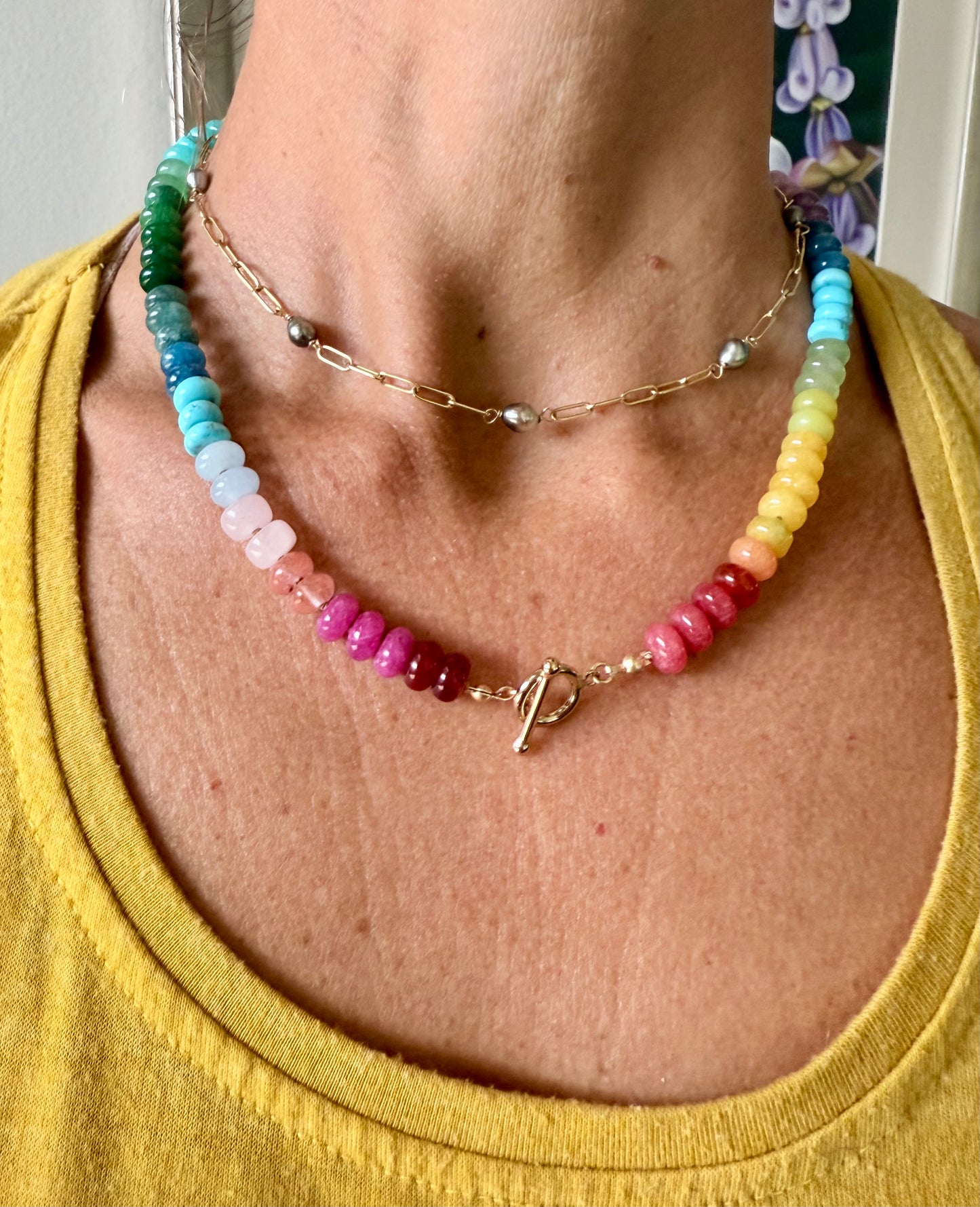 Silk knotted Rainbow Gemstone necklace