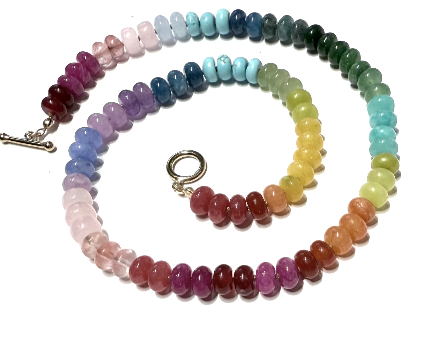 Silk knotted Rainbow Gemstone necklace