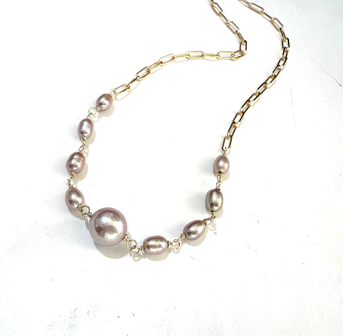 Pink Edison and keshi pearl necklace