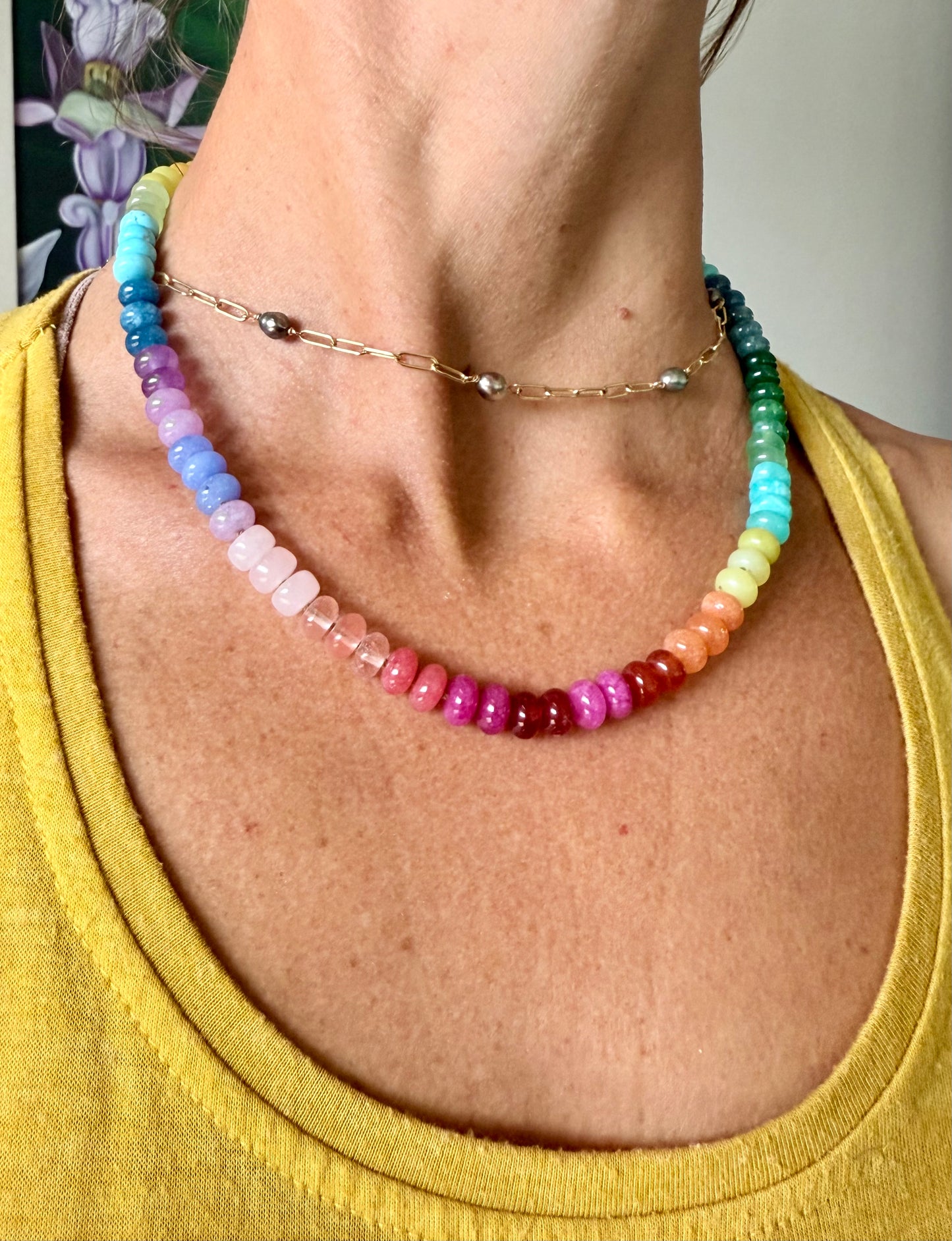 Silk knotted Rainbow Gemstone necklace