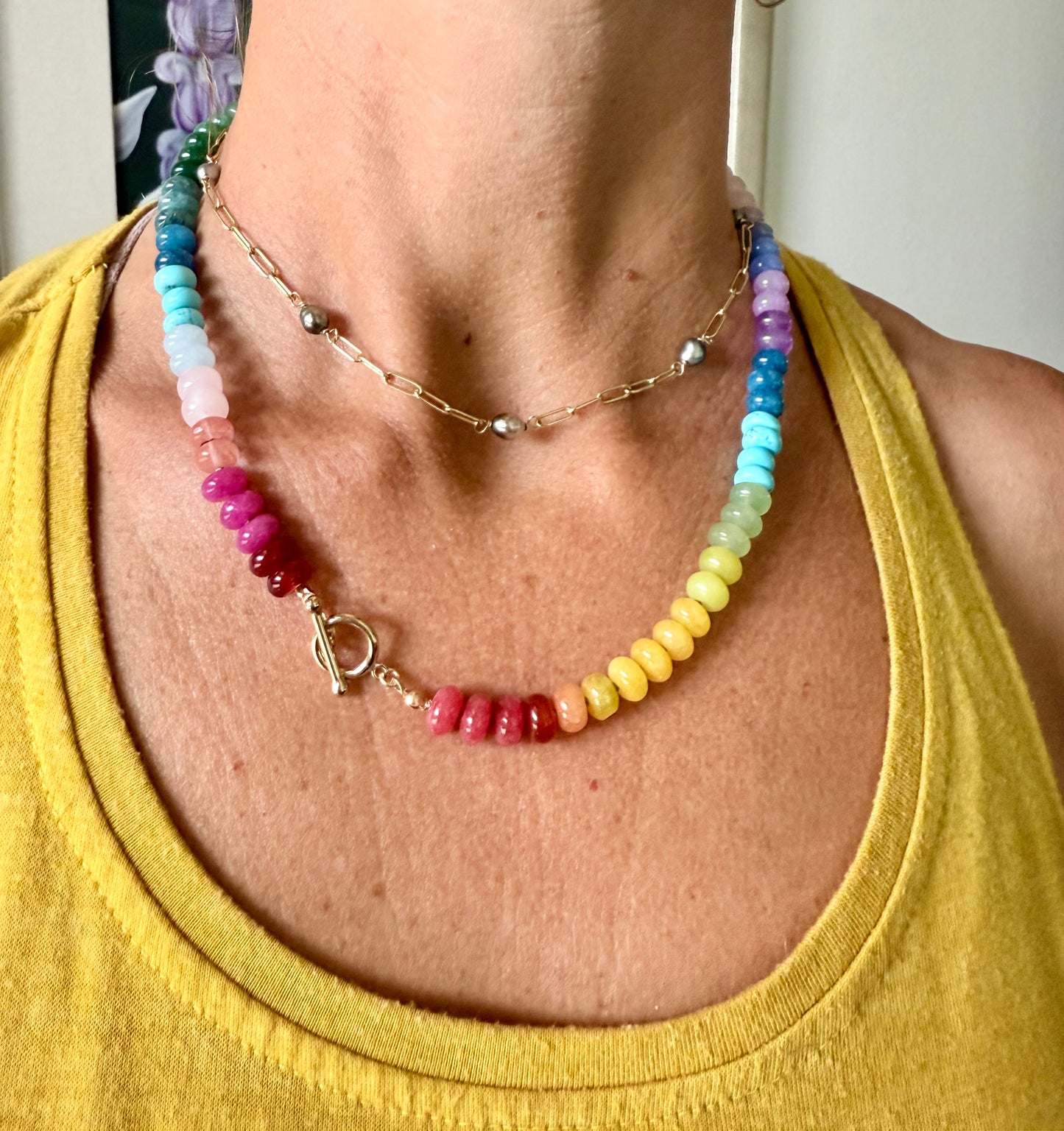 Silk knotted Rainbow Gemstone necklace