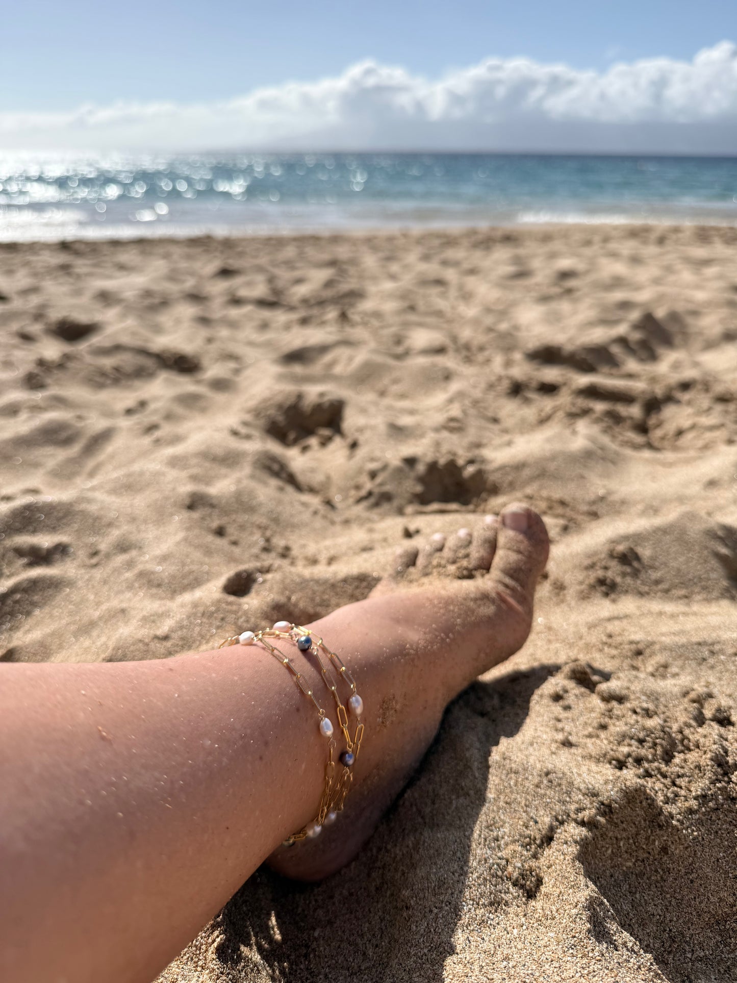 Keshi pearl layering necklace, anklet, and bracelet