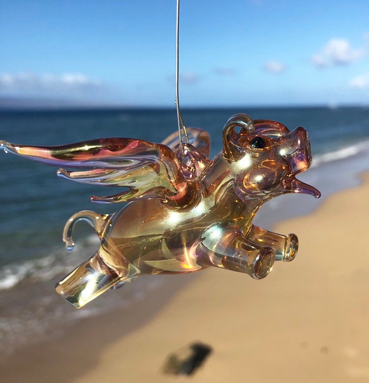 Flying Pig Glass Ornament