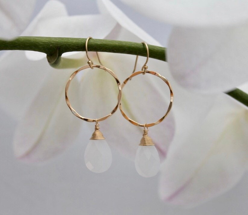 White chalcedony earrings and necklace