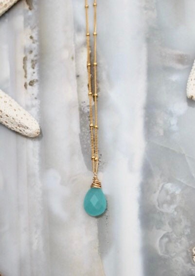 Aqua chalcedony earrings and necklace