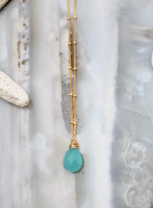 Aqua chalcedony earrings and necklace