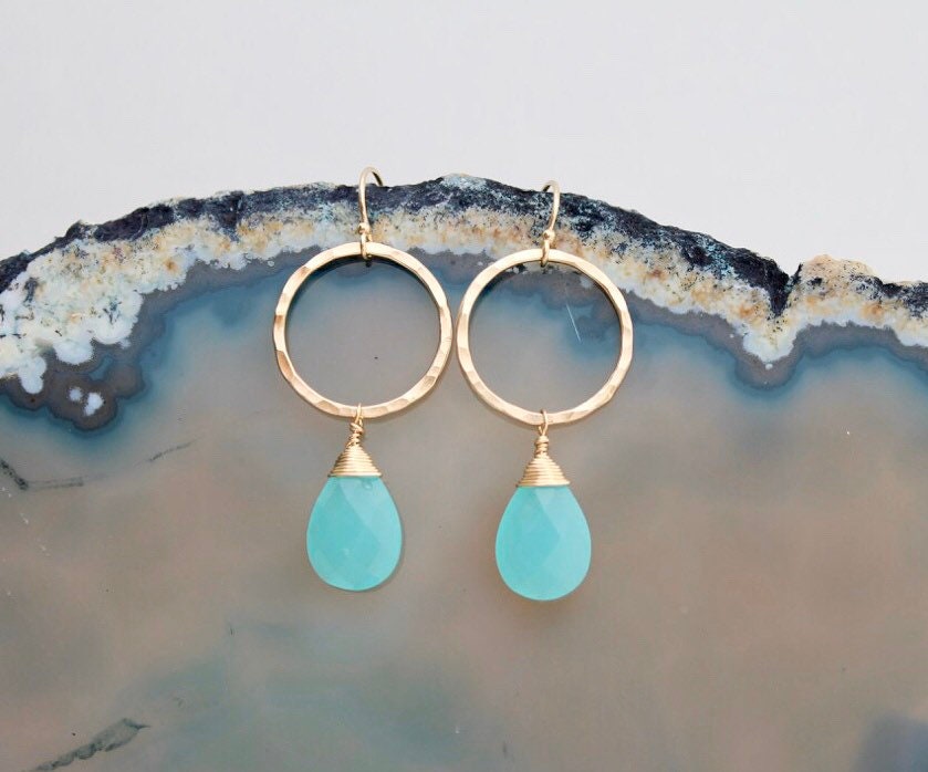 Aqua chalcedony earrings and necklace