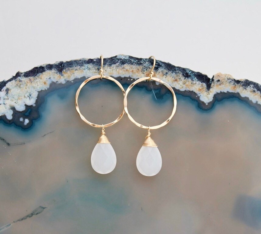 White chalcedony earrings and necklace