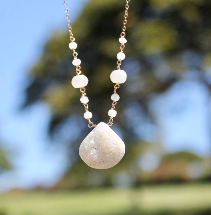 White druzy and moonstone necklace