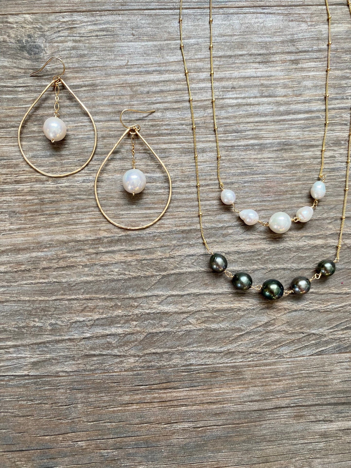 White Edison pearl hoops