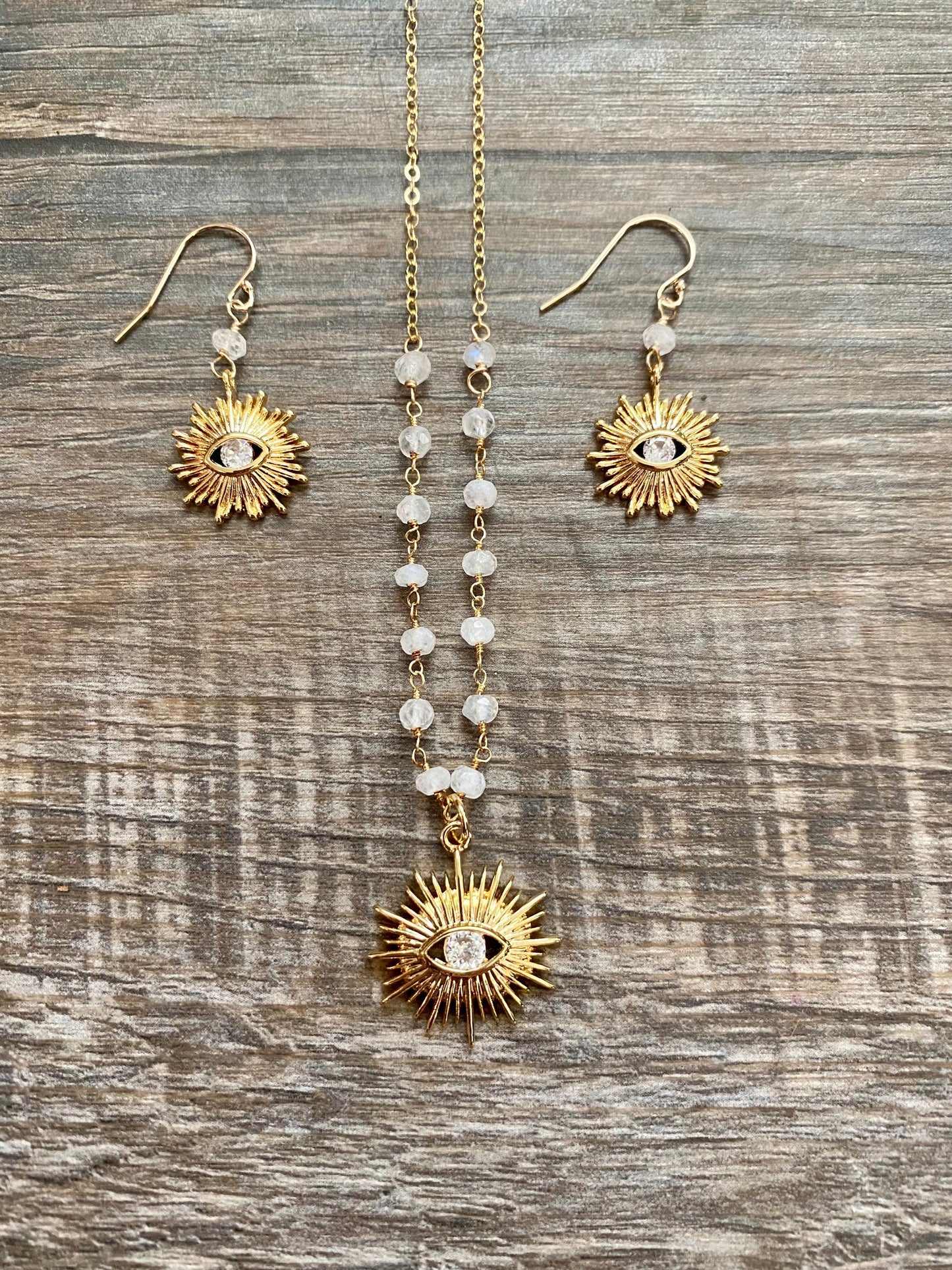 Evil eye earrings and necklace