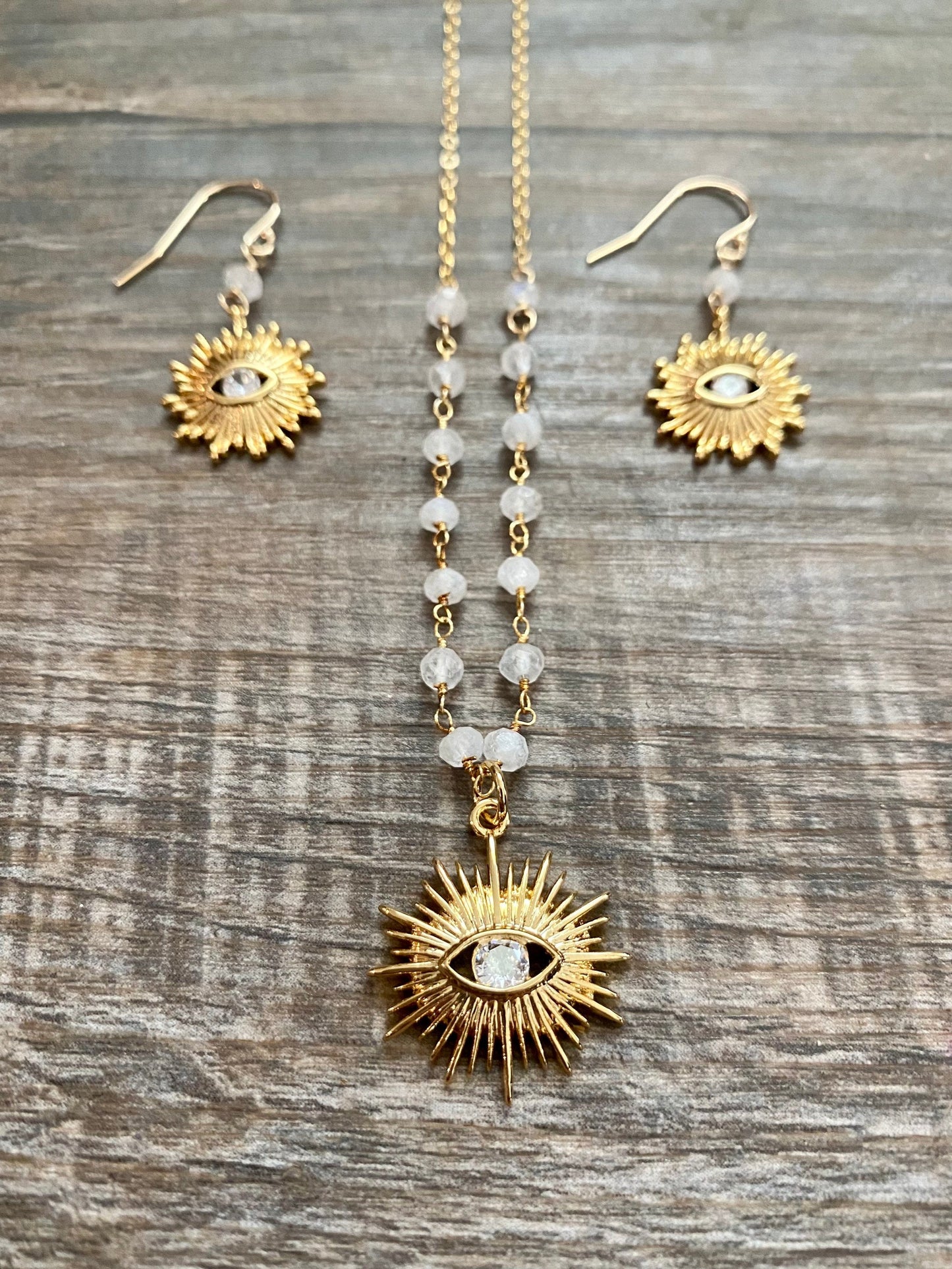 Evil eye earrings and necklace
