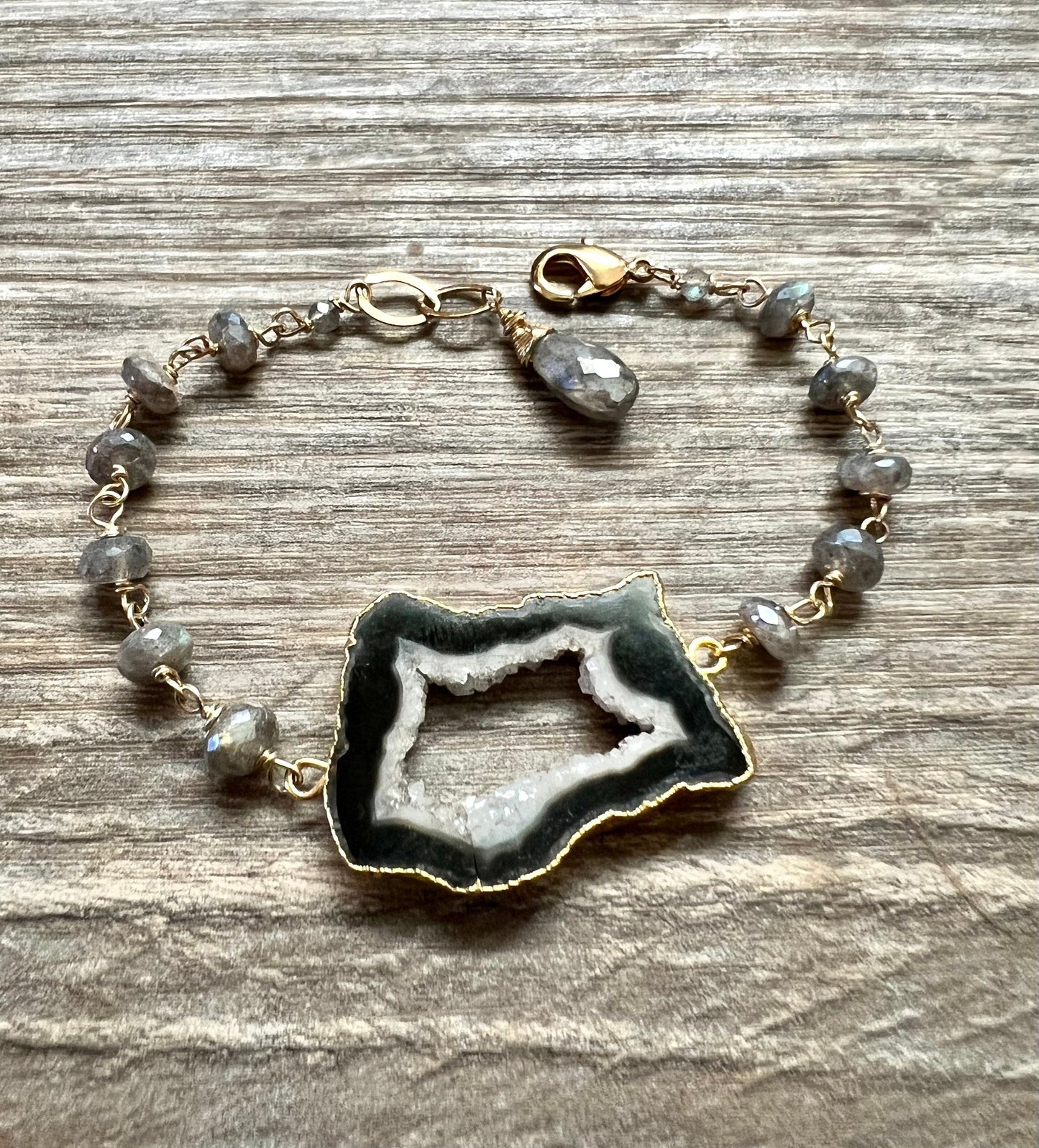 Black Geode and mystic labradorite bracelet