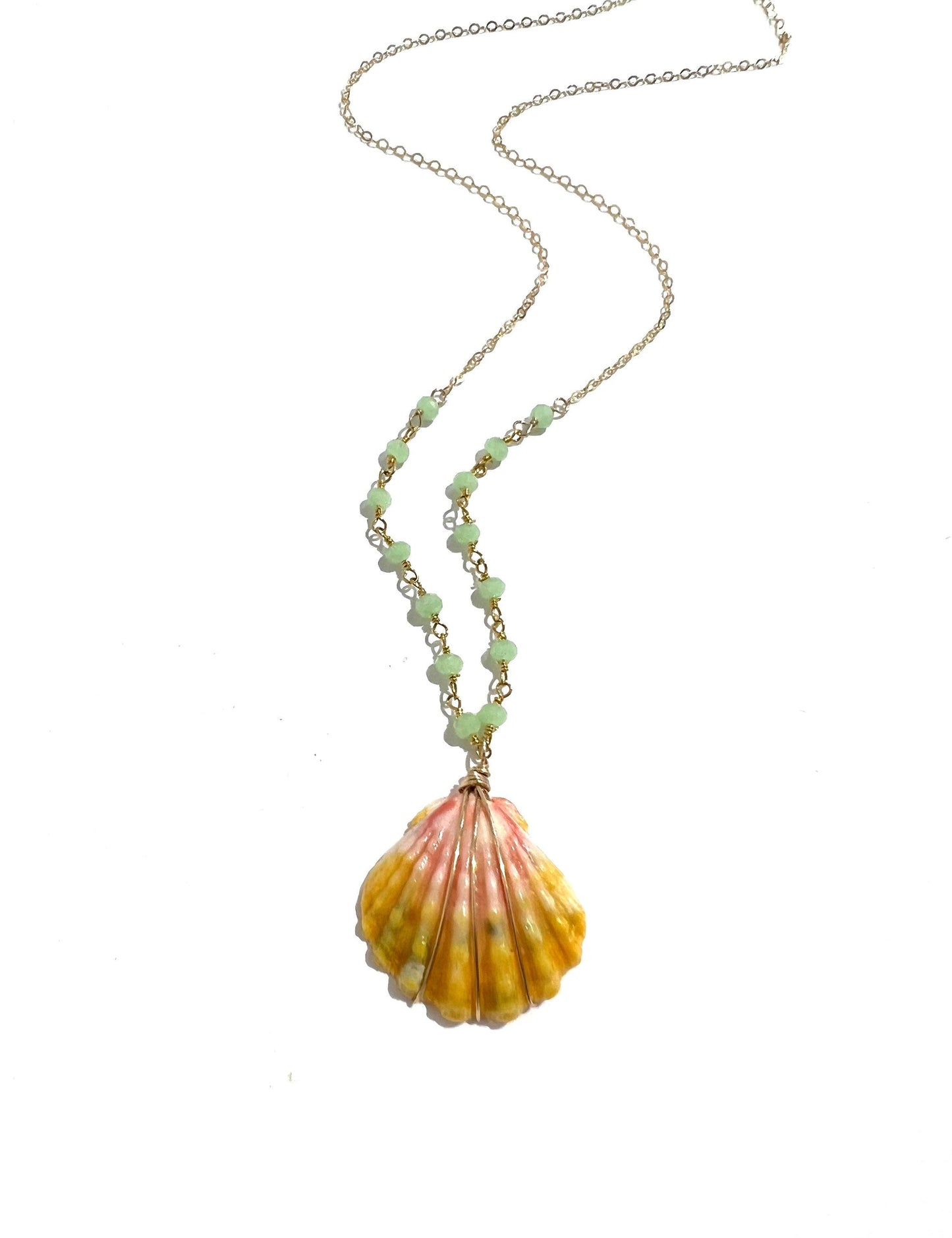 Sunrise shell necklace with prehnite