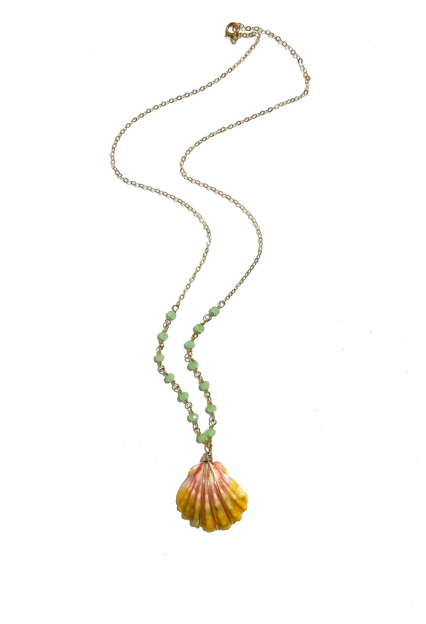 Sunrise shell necklace with prehnite