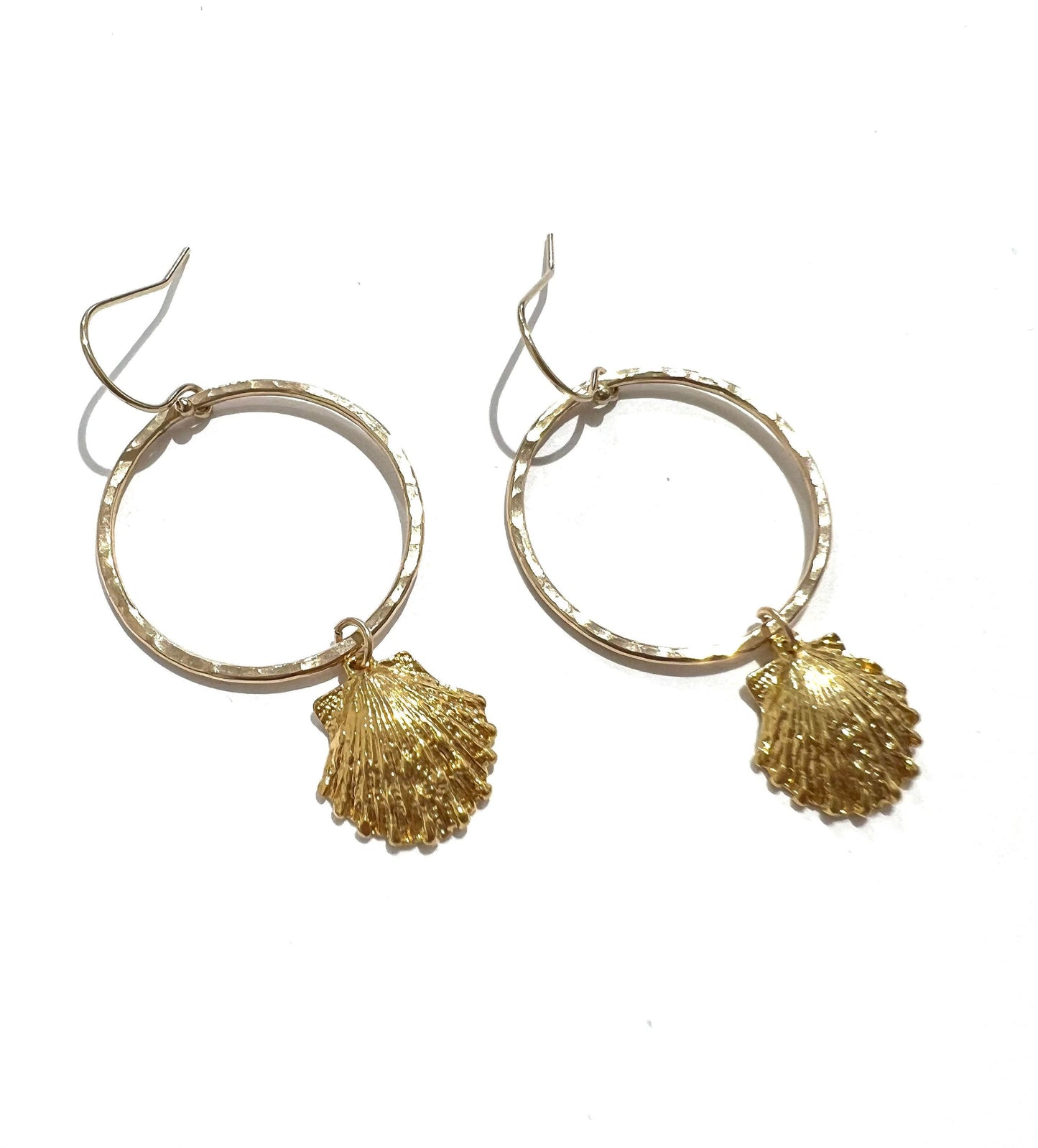 Gold sunrise shell hoops and necklace set