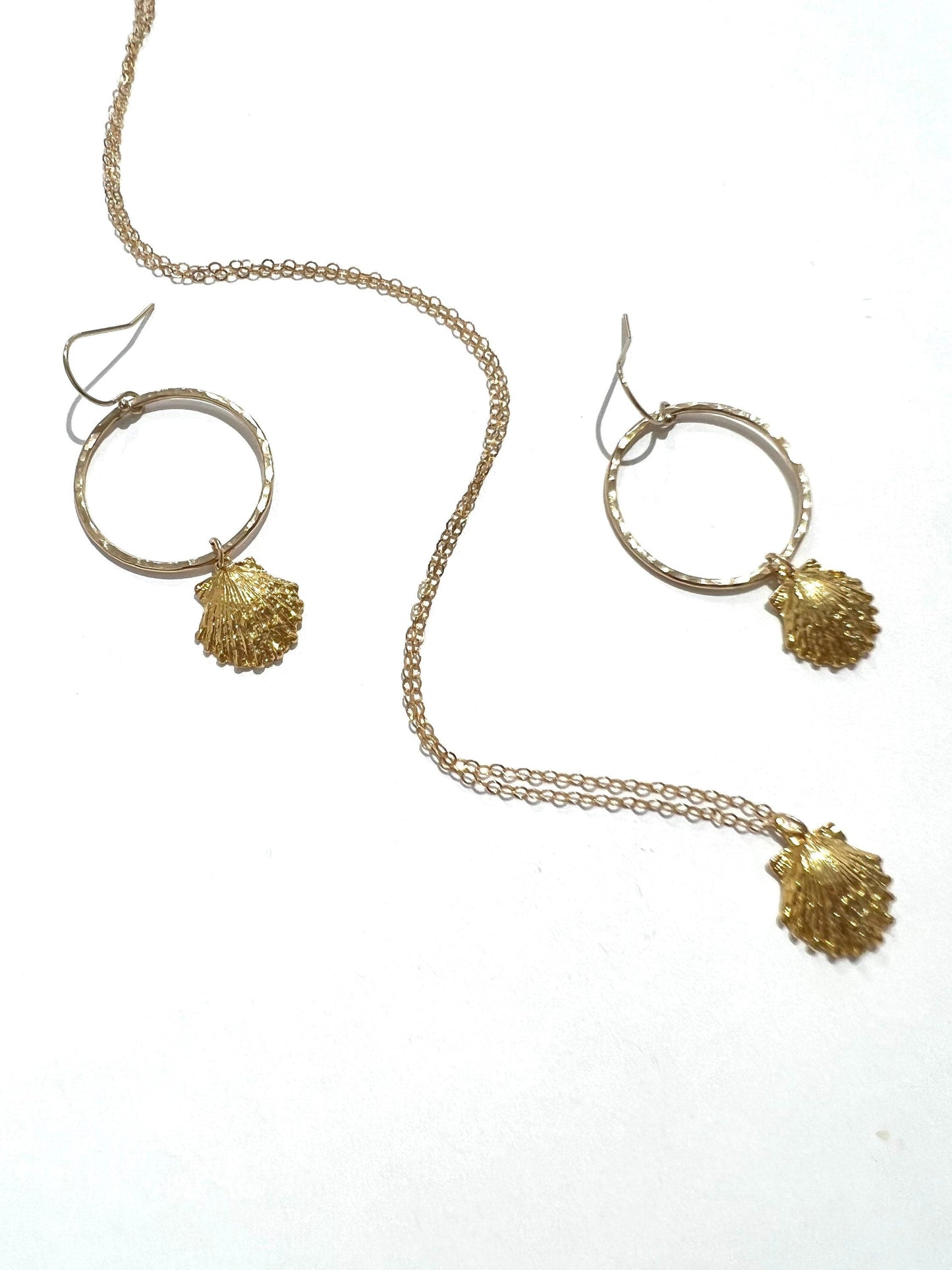 Gold sunrise shell hoops and necklace set