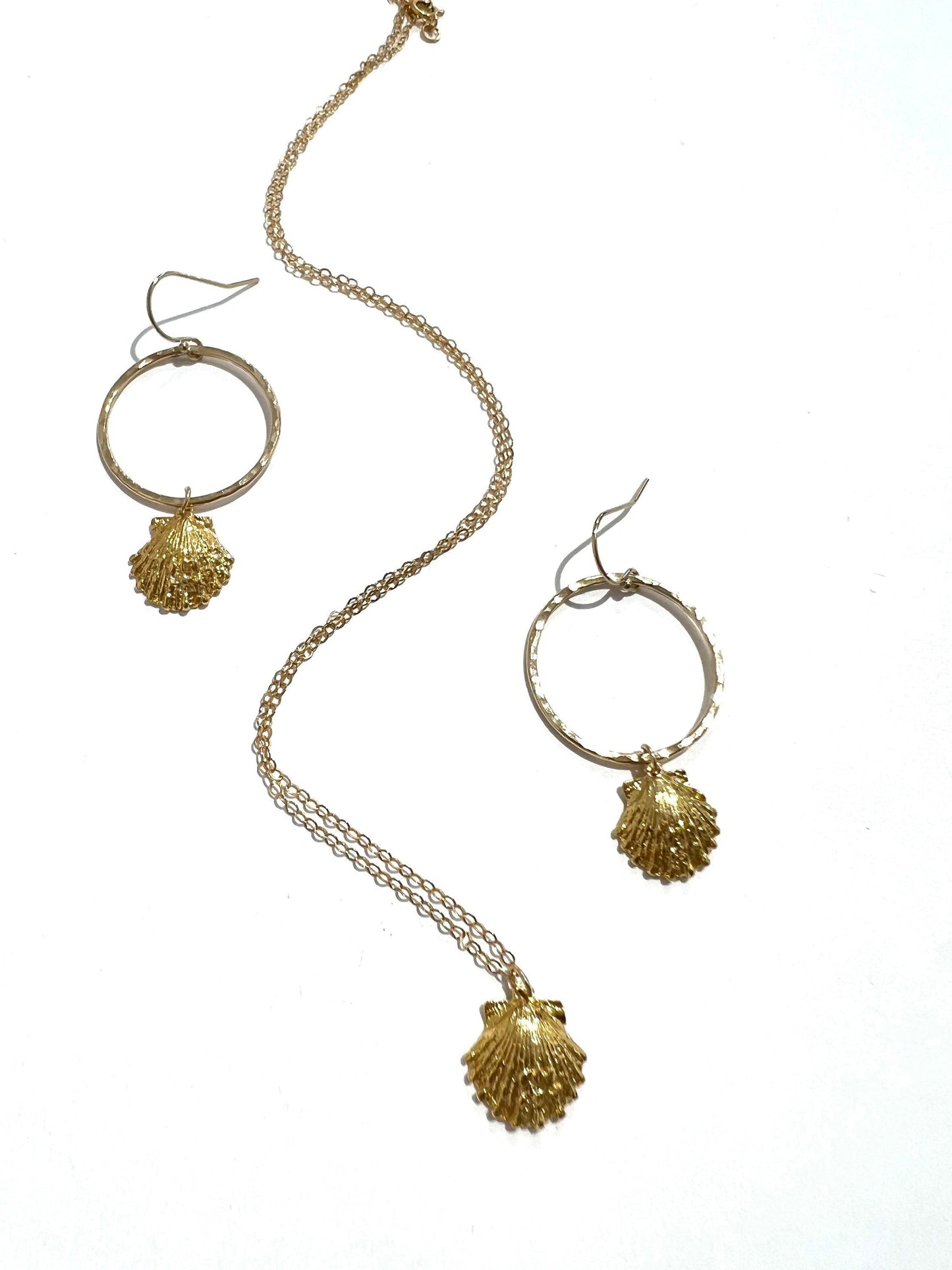 Gold sunrise shell hoops and necklace set