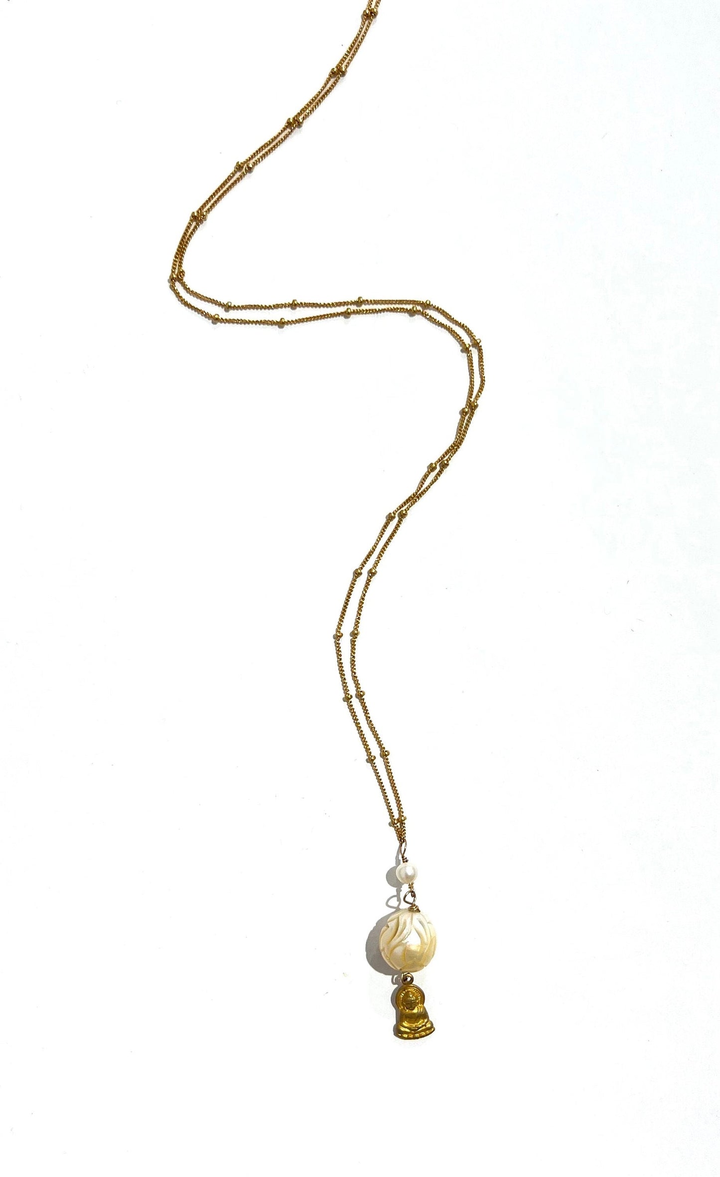 Carved pearl with Buddha necklace