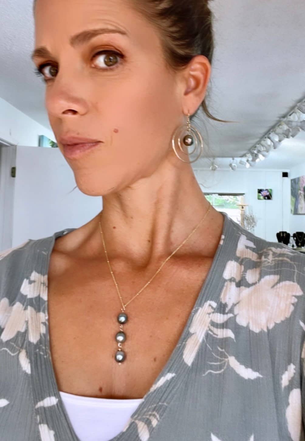 Triple Tahitian pearl drop necklace