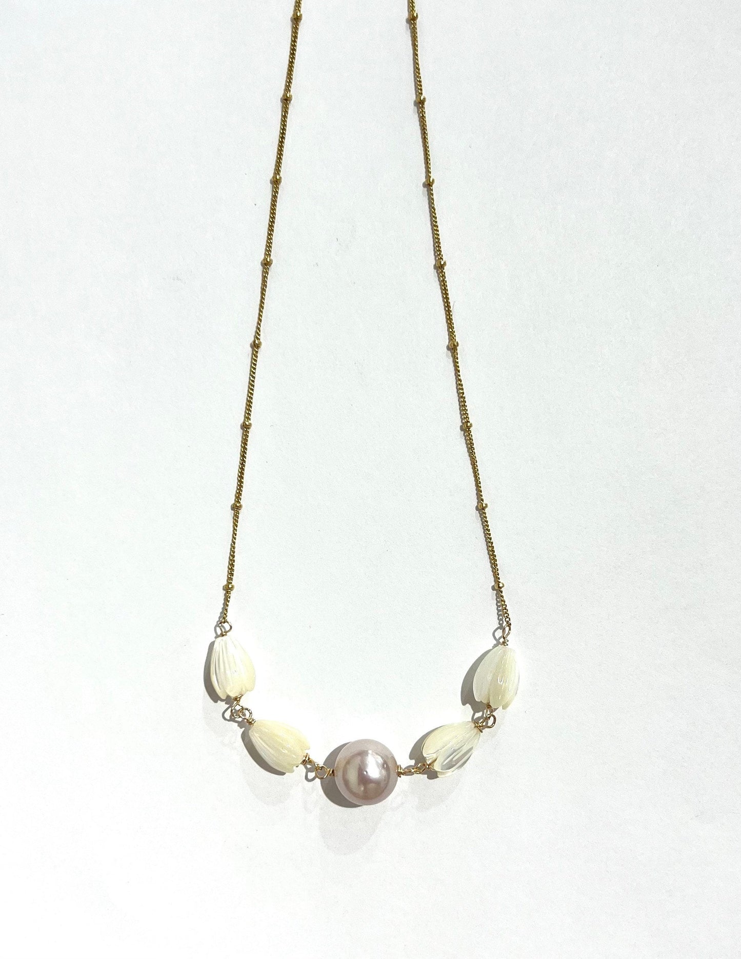 Mother of pearl pikake and Edison pearl necklace