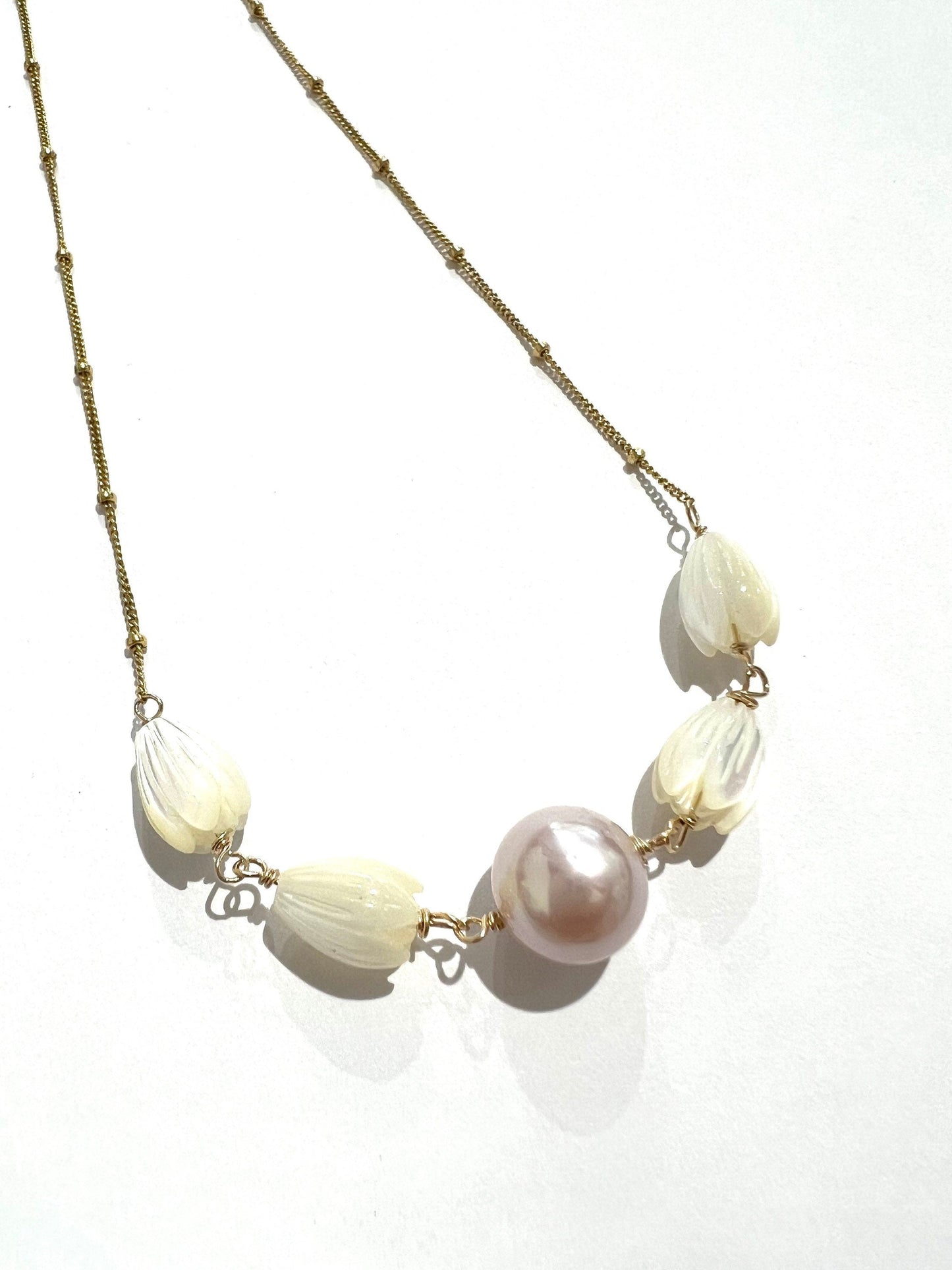 Mother of pearl pikake and Edison pearl necklace