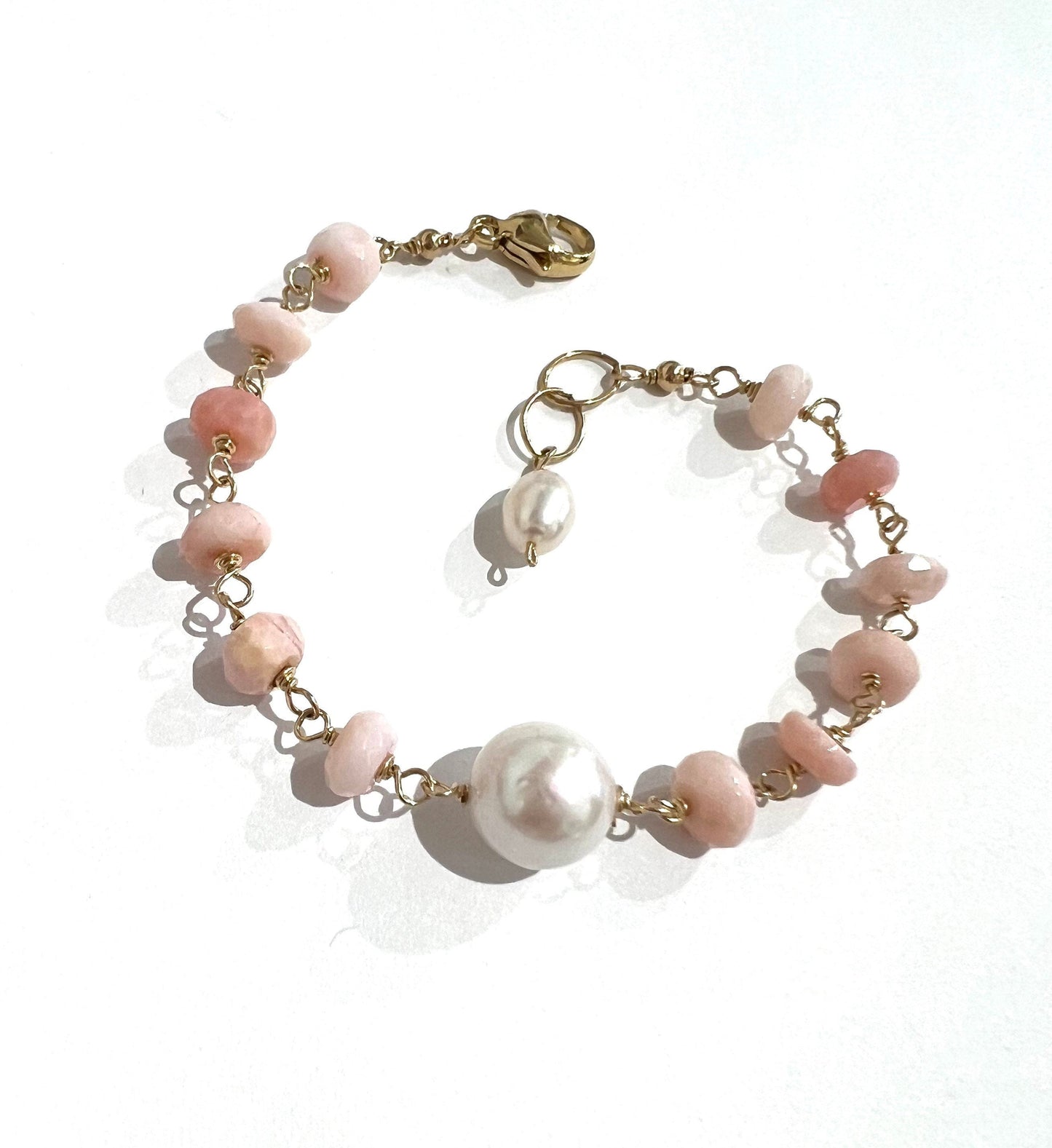 Peruvian opal and Edison pearl bracelet