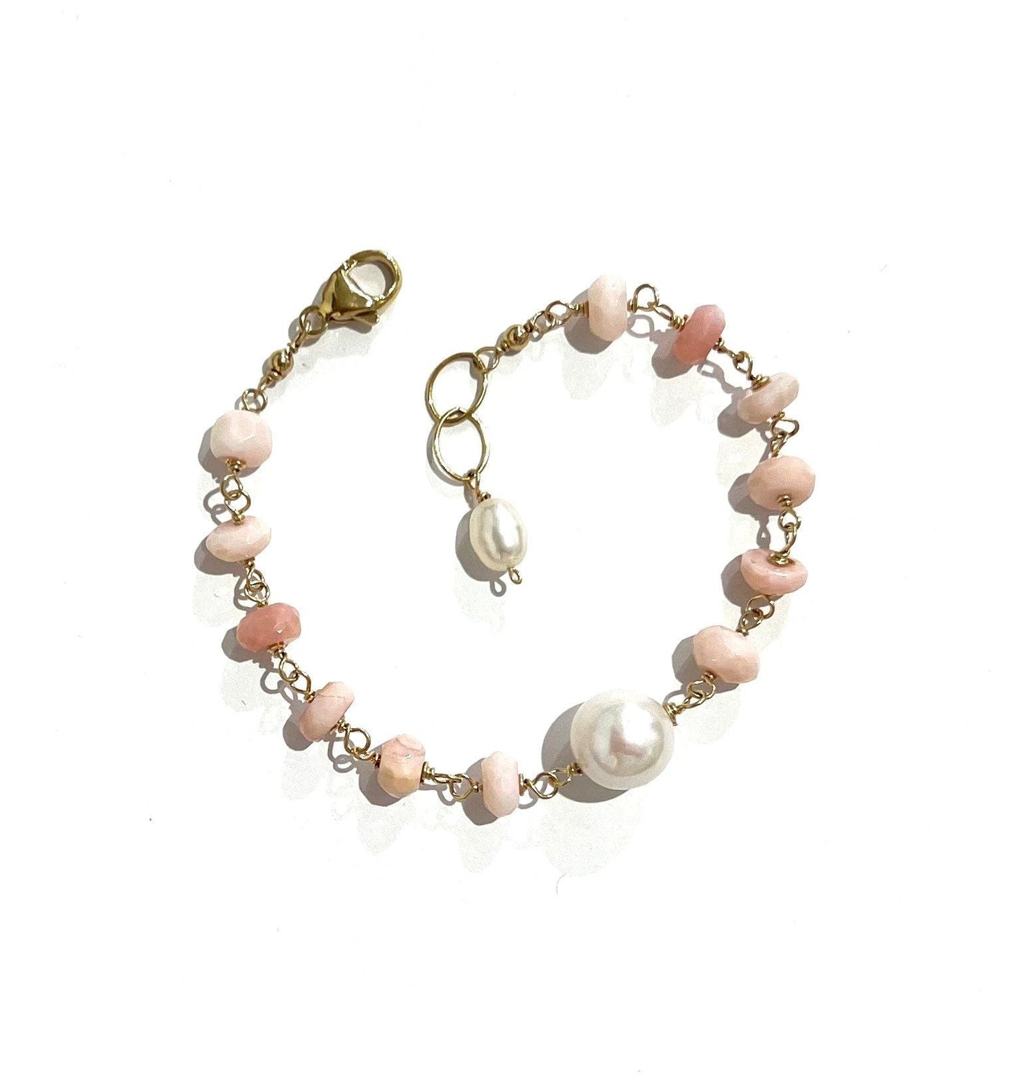 Peruvian opal and Edison pearl bracelet