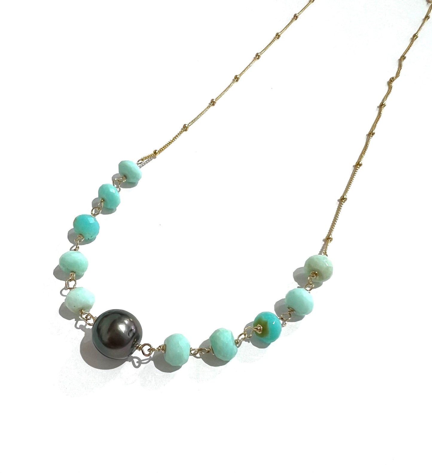 Peruvian opal and Tahitian pearl necklace
