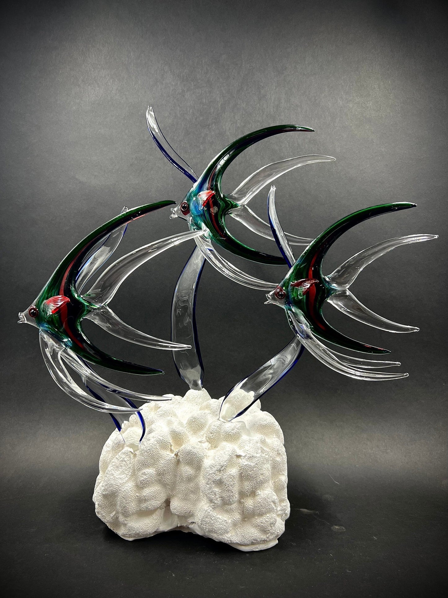 Triple Angelfish Glass Sculpture
