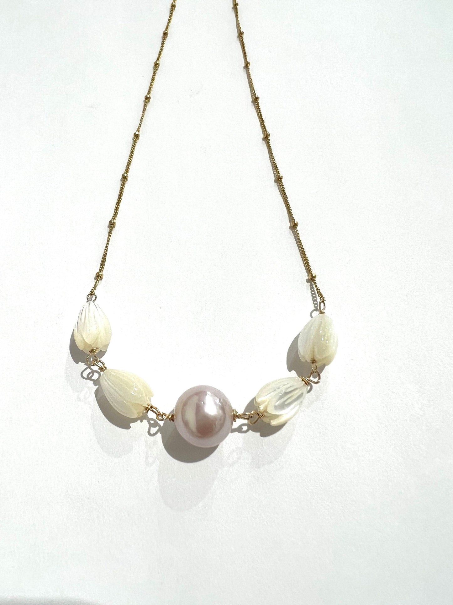 Mother of pearl pikake and Edison pearl necklace