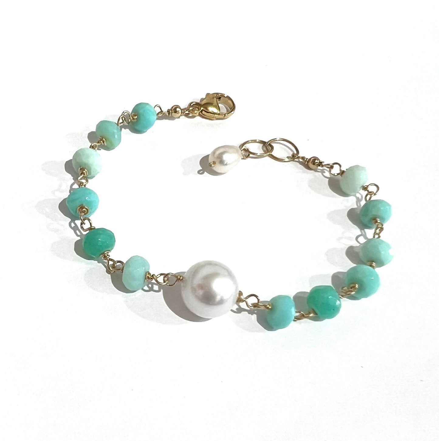 Peruvian opal and Edison pearl bracelet