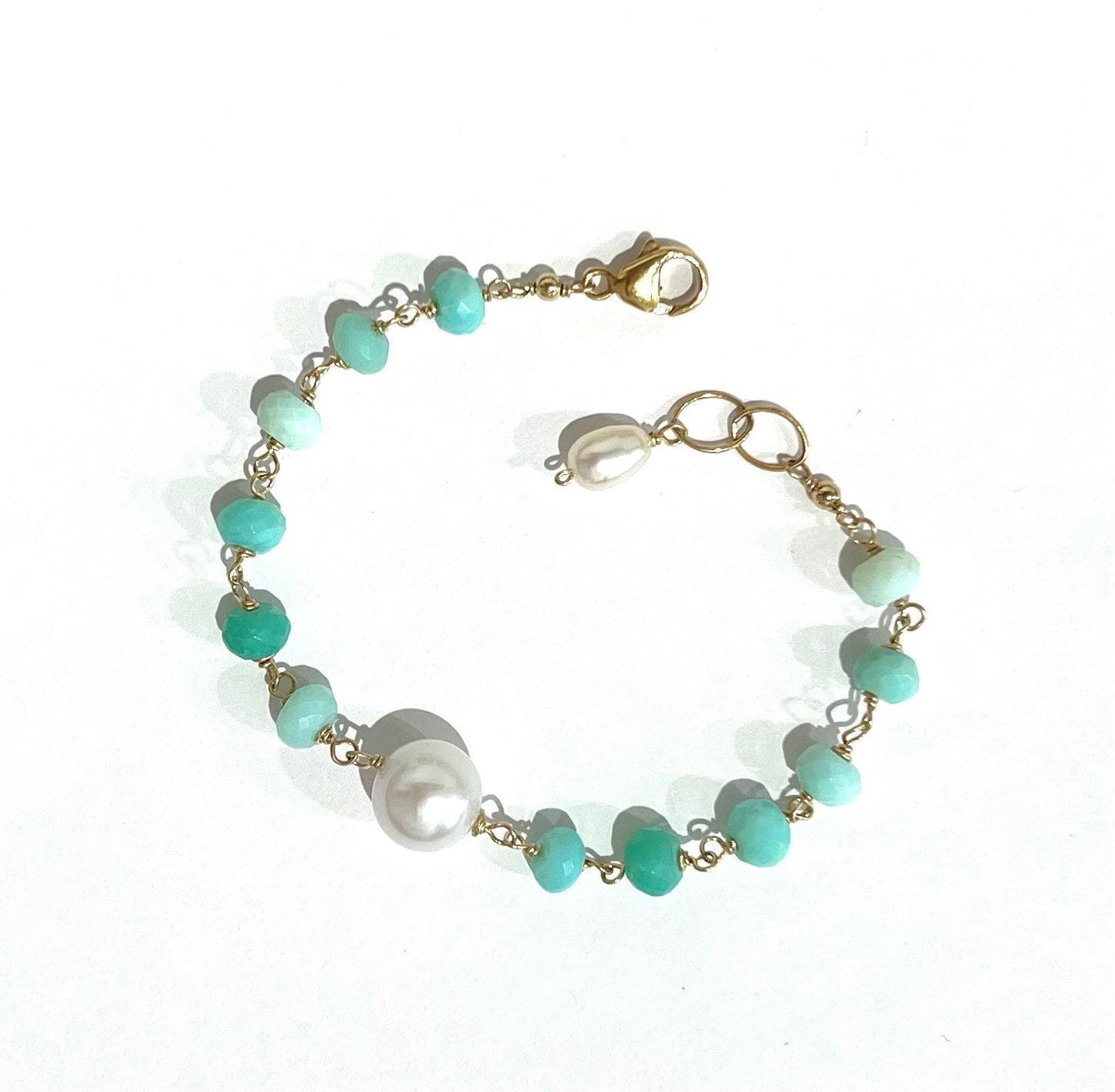 Peruvian opal and Edison pearl bracelet