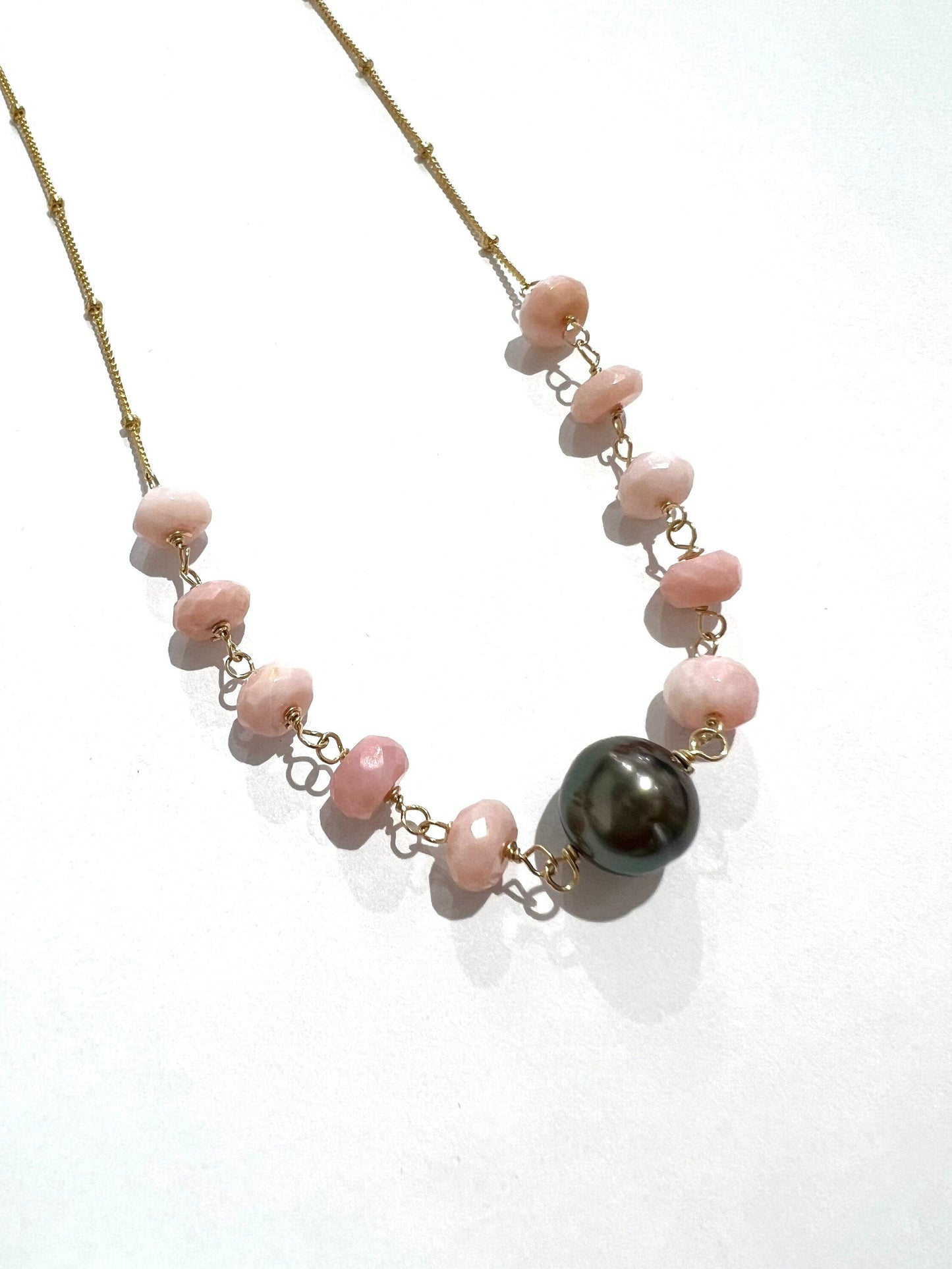 Peruvian opal and Tahitian pearl necklace