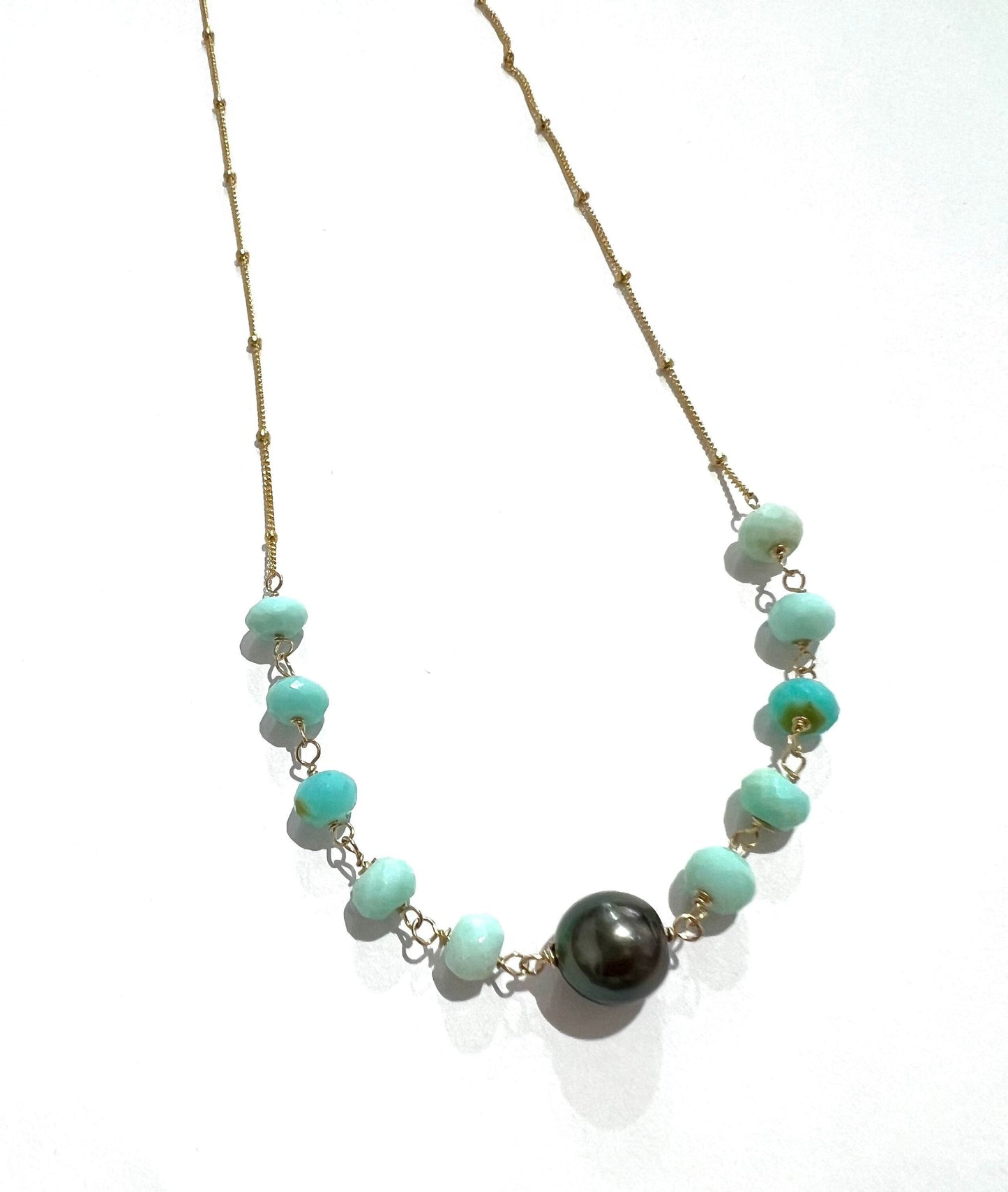 Peruvian opal and Tahitian pearl necklace