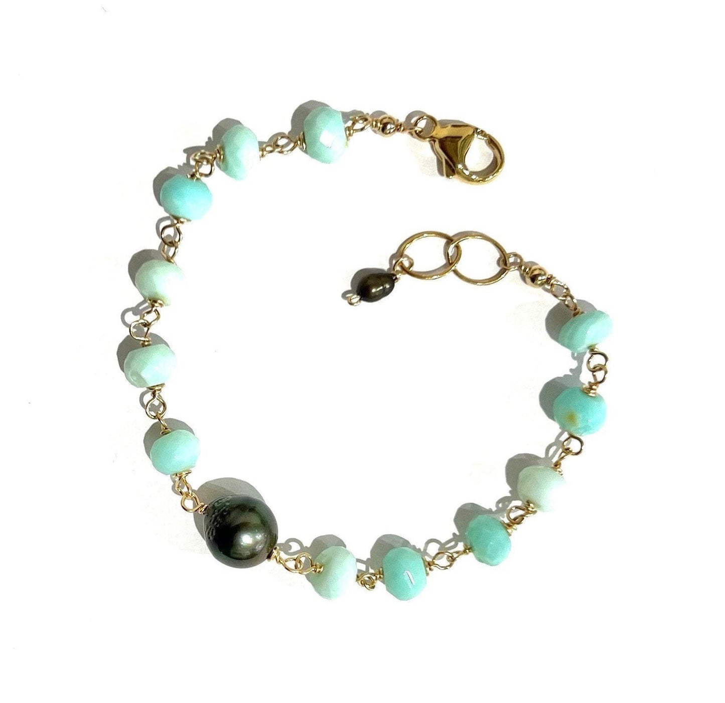 Peruvian opal and Tahitian pearl bracelet