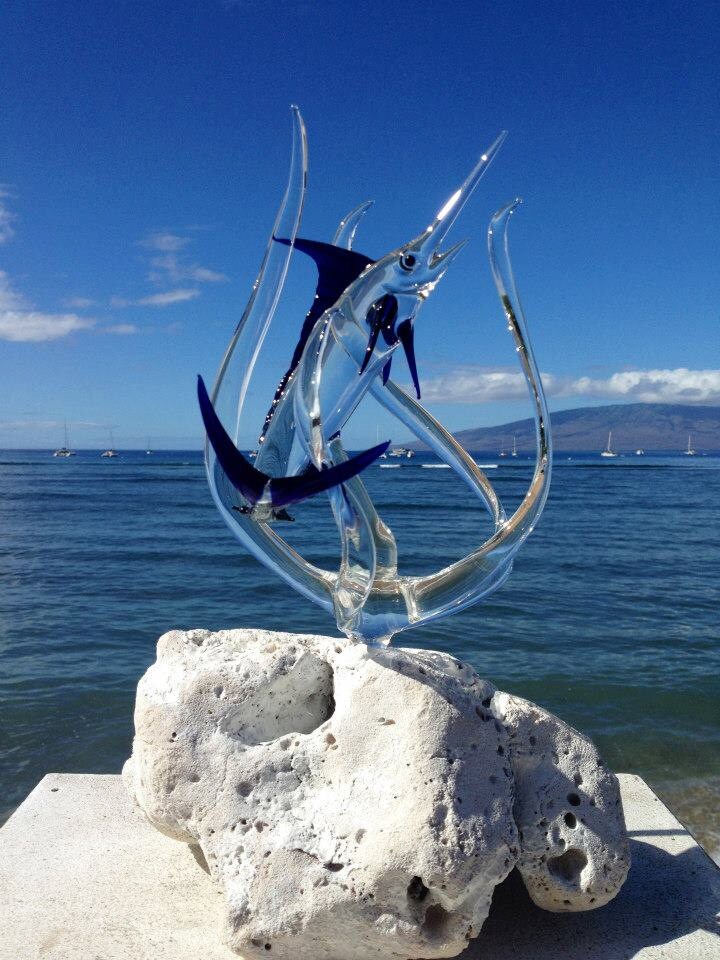 Marlin Swordfish in a cage glass sculpture