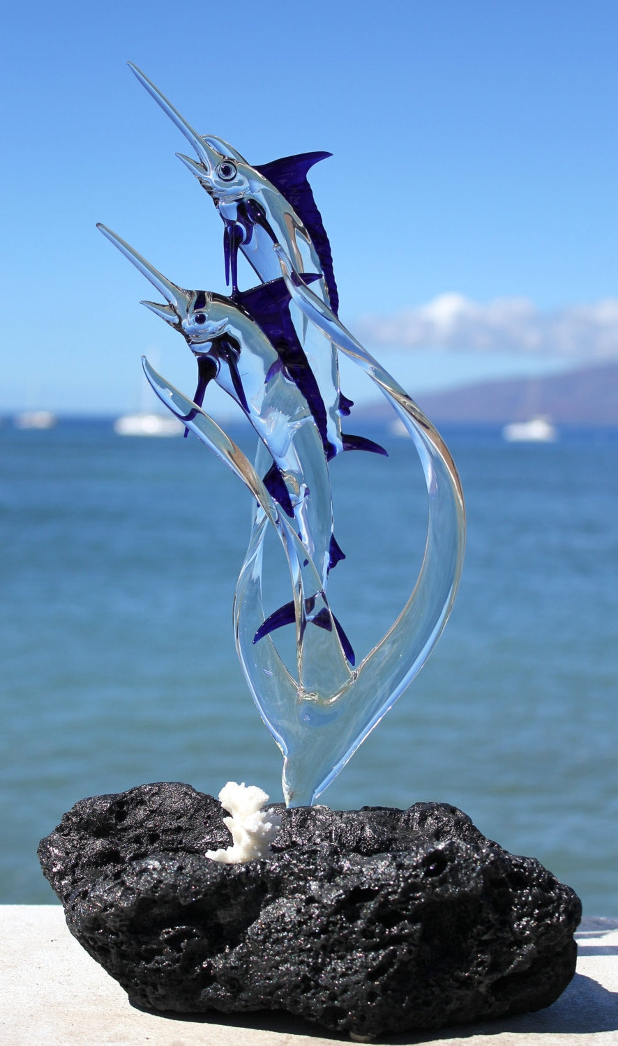 Marlin Swordfish in a cage glass sculpture