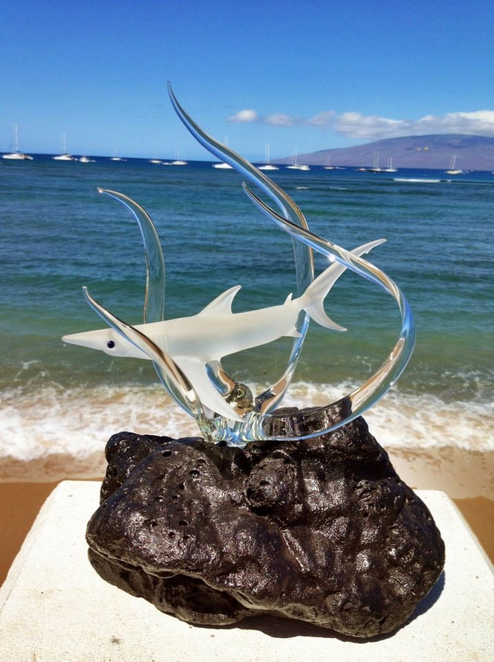 Reef Shark in a cage glass sculpture