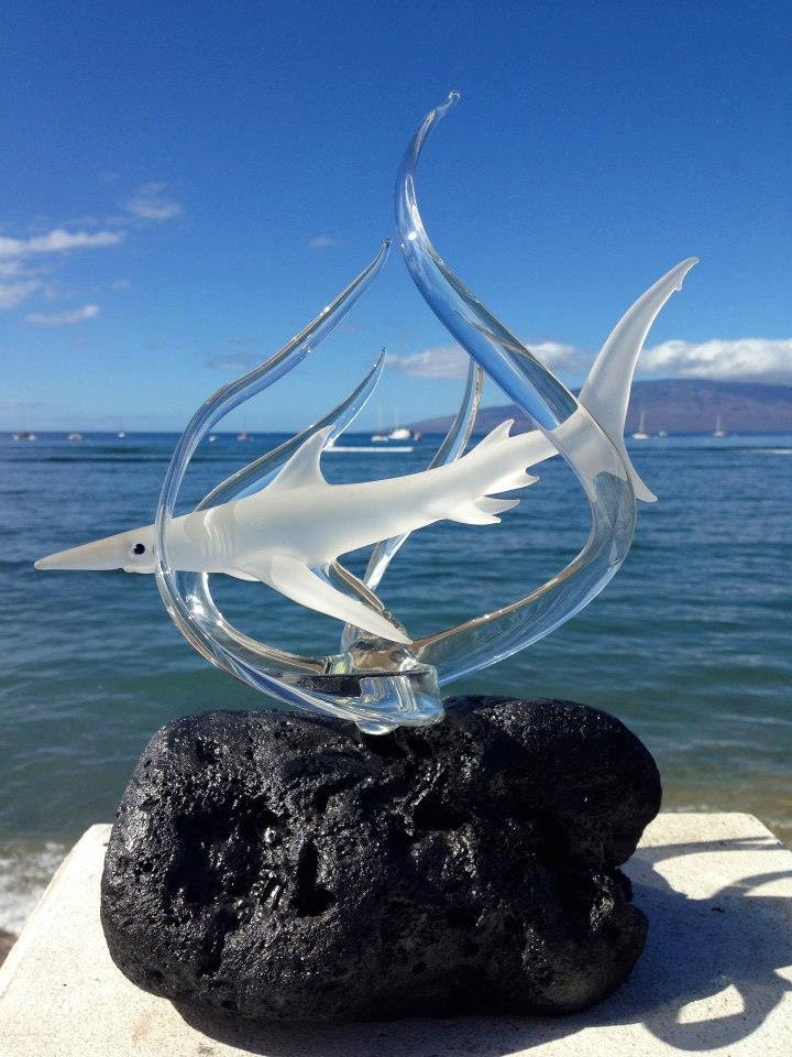 Reef Shark in a cage glass sculpture