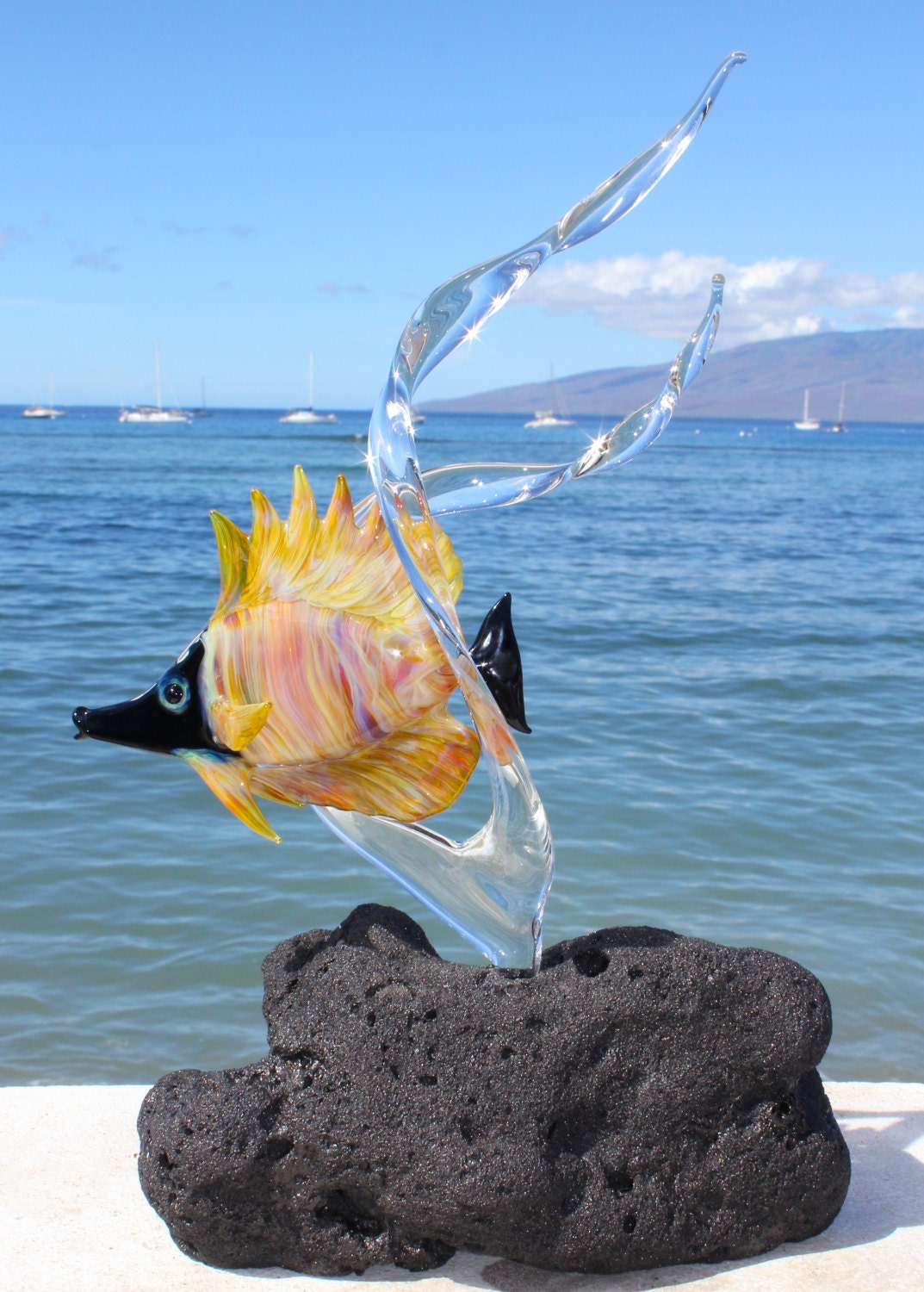 Long Nose Butterfly Fish glass sculpture